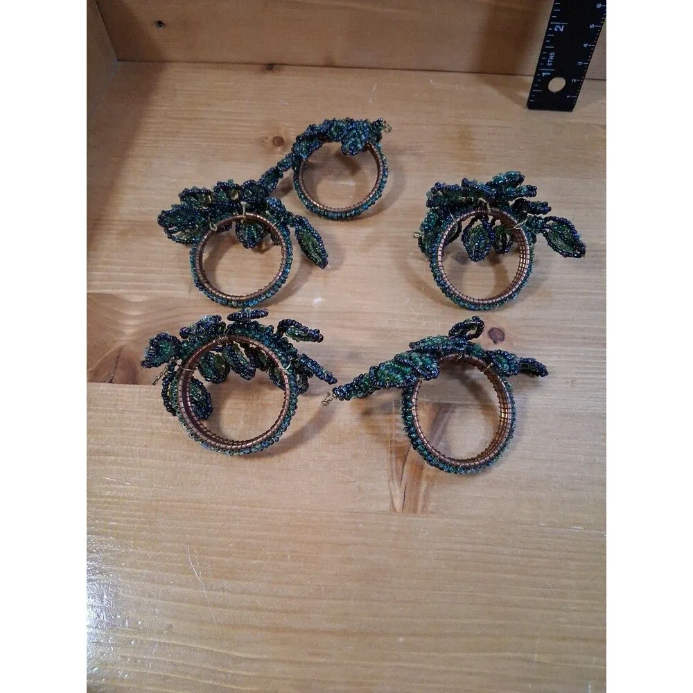 Beaded Napkin Holder Rings Set Of 5 Leaves Fronds Branch